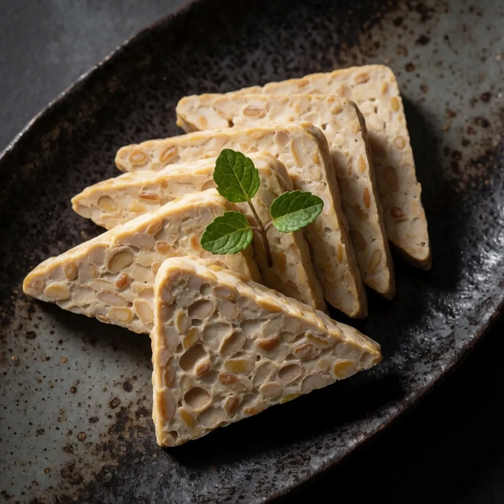 Tempeh on a dark plate